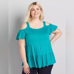 Lane Bryant teal cold shoulder top